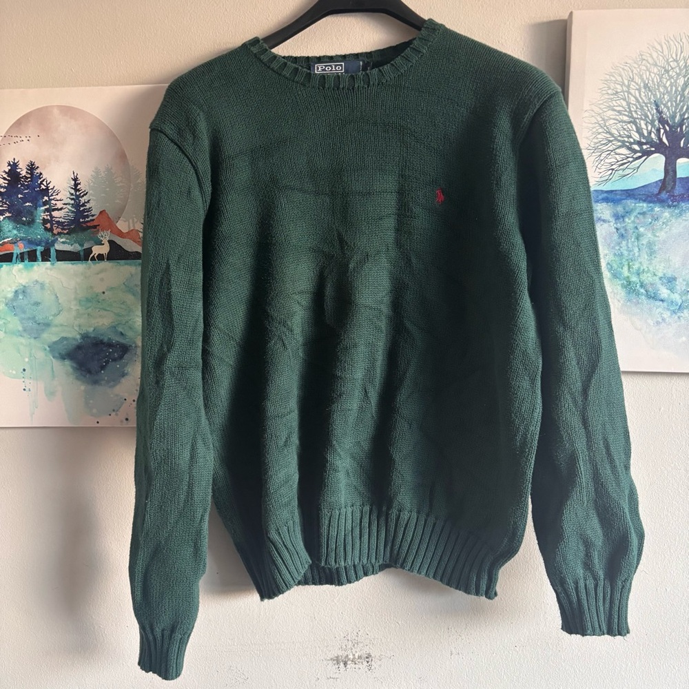 Ralph Lauren Forest Green Crewneck  100% Cotton Vintage Sweater Medium
